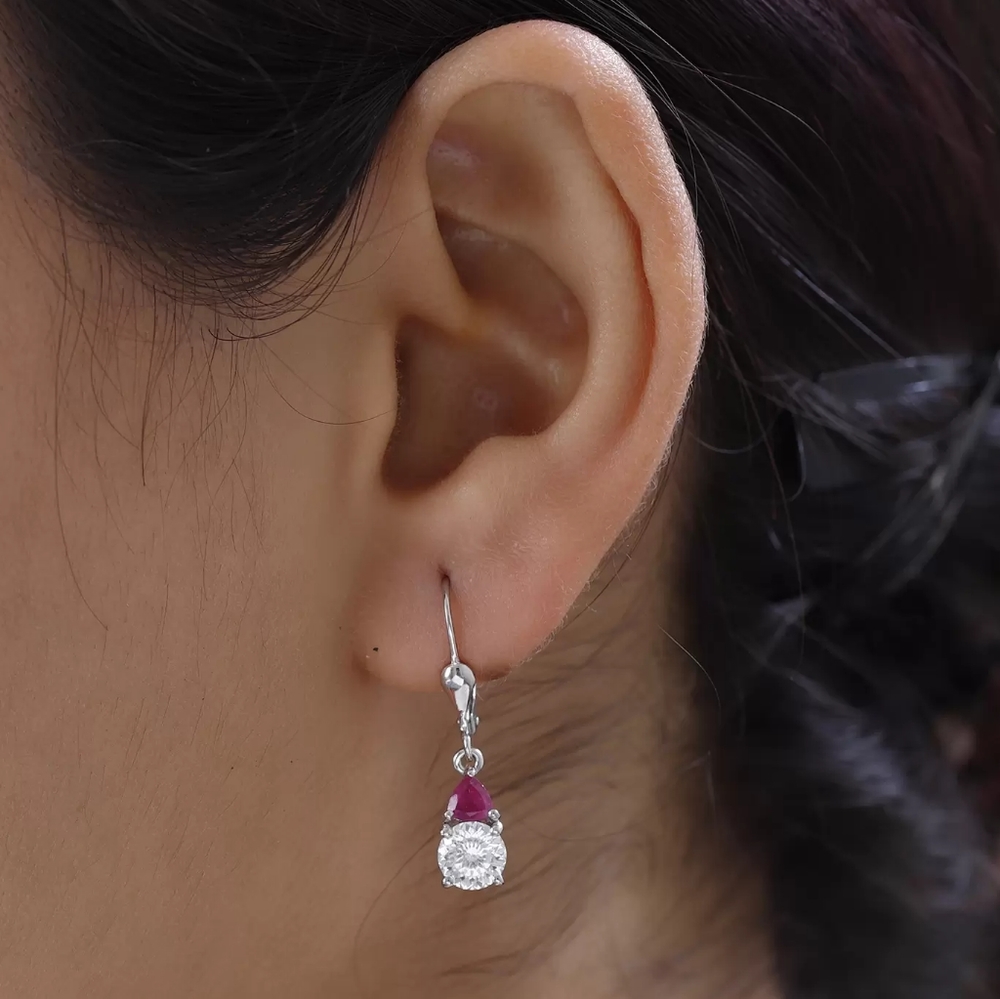 RESERVED-RUBY & 125 FACETS MOISSANITE EARRINGS - Picture 2 of 6